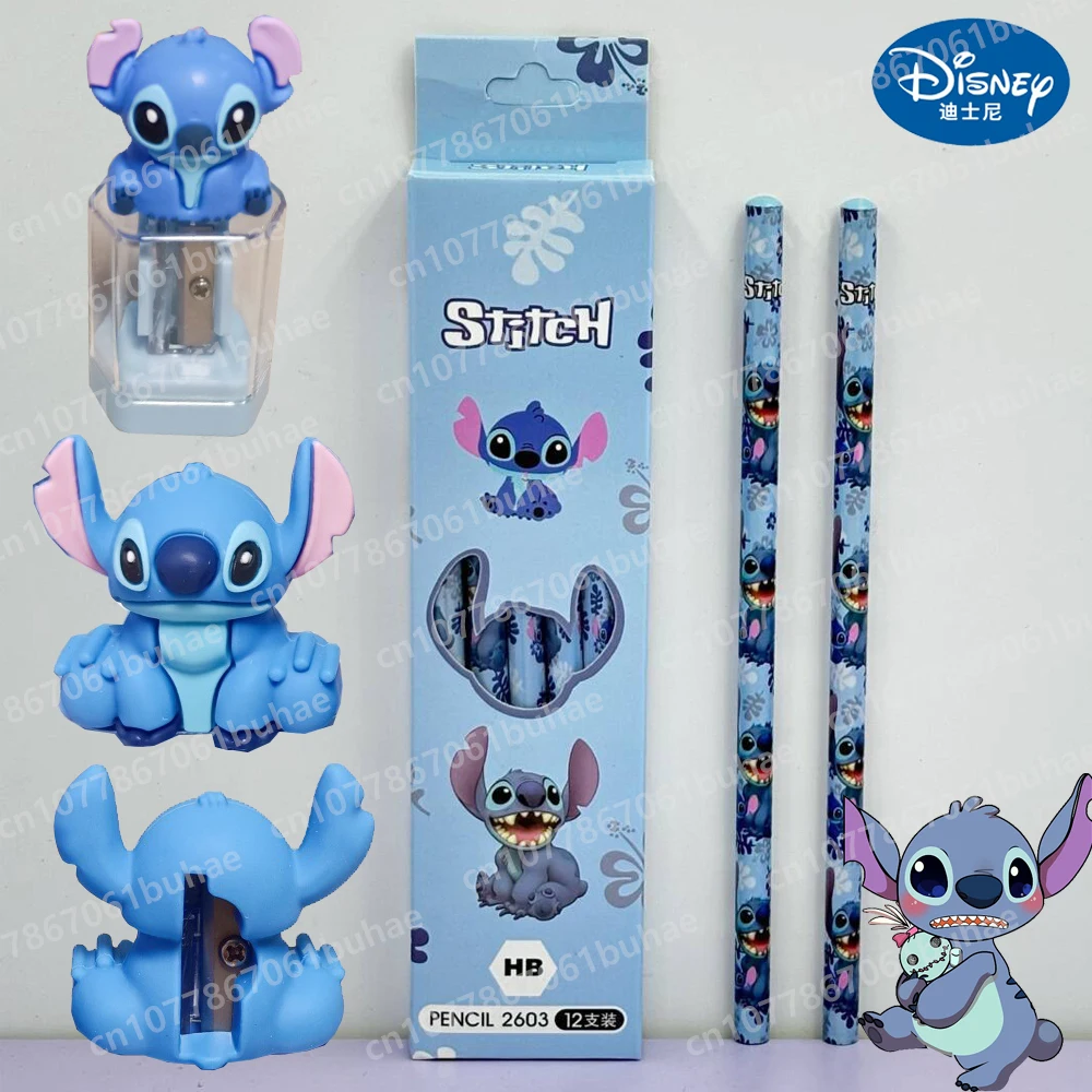 

Disney Stitch Anime Pencil Pencils Sharpener Set Cartoon Crayon Cartoon Cute Children with Rubber HB Wooden Pencil Birthday Gift