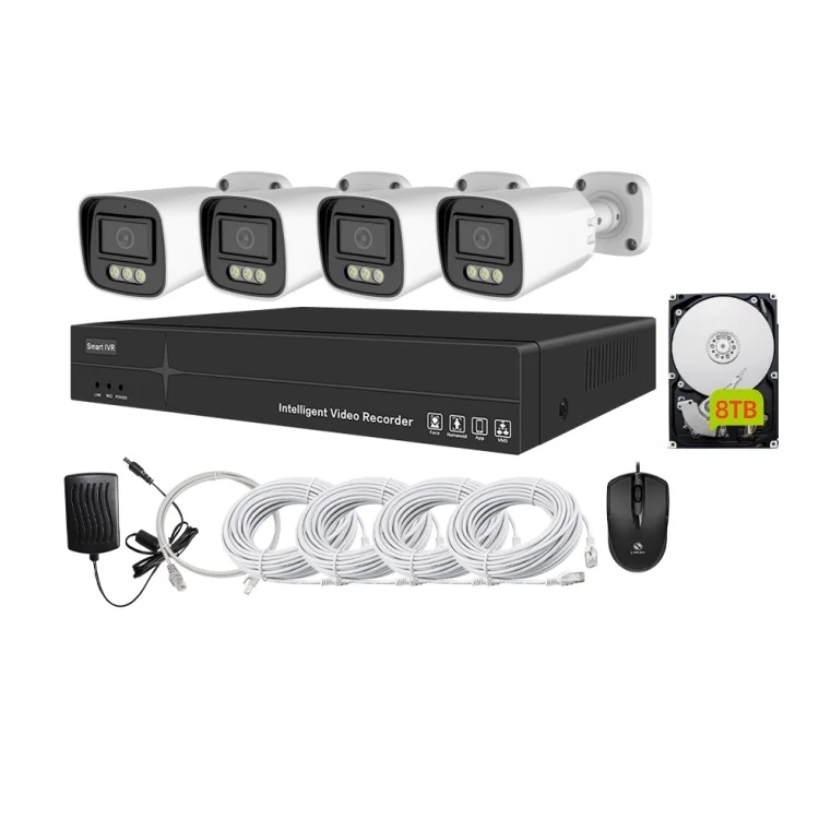 4K 4Channel 8MP 4CH Security Camera Kit Outdoor Home AI PoE NVR Kit Cctv Ip Cameras Surveillance Security Camera System