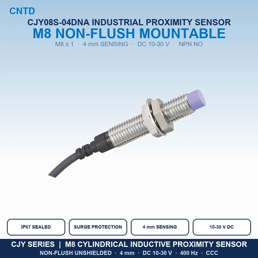 Inductive Proximity Sensor M8 Non-Flush NPN NO 3-Wire 4mm IP67 Approach Switch DC10-30V 400Hz 2M Cable CJY08S-04DNA