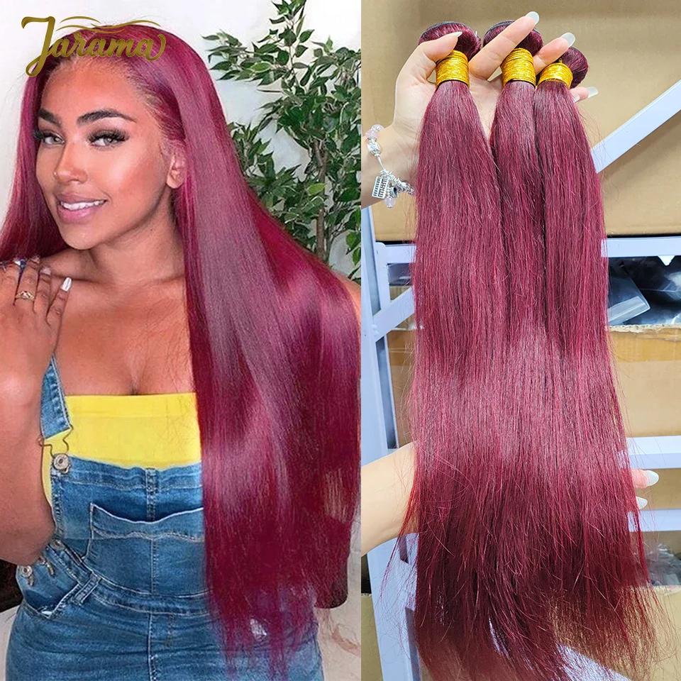 Burgundy 99J Straight Human Hair Bundles 24 26 Inches Red Brazilian 100% Human Hair Bundle Raw Human Hair Bundles Human Hair Weaves Natural Human Hair Women