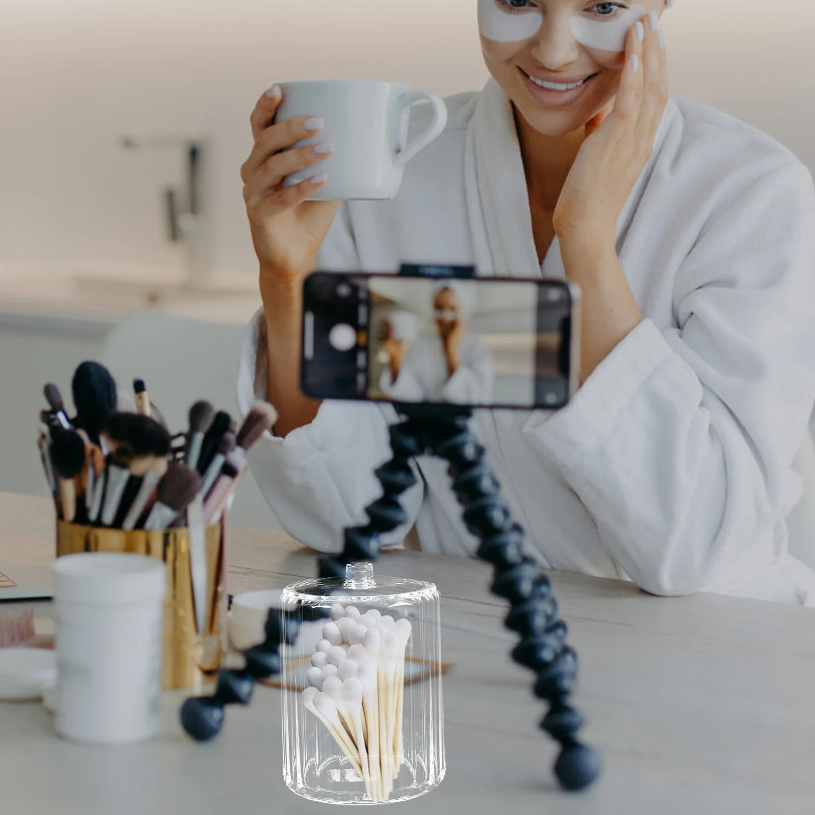 

Acrylic Cotton Swabs Holder Storage Box Organizer for Home Dorm Bathroom Cotton Balls Pads Container Acrylic Storage Box