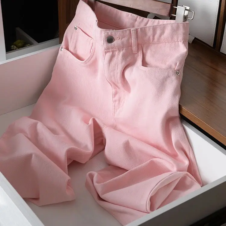 

C5505 Summer Light Pink Women Jeans Demin Pants Loose High Waist Street Wear Casual Lady Trousers