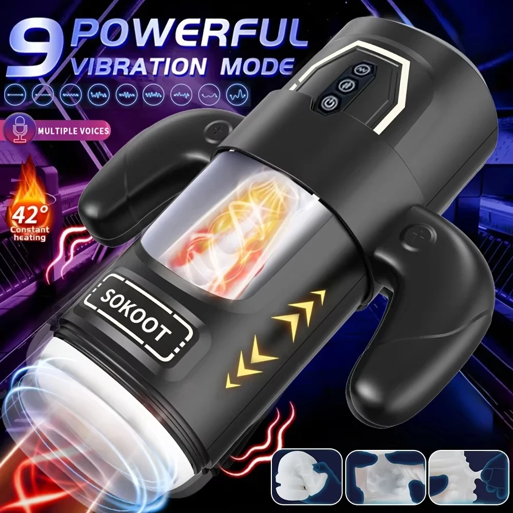 Male Masturbator Cup With 6 Thrusting & 3 Sucking And 9 Vibration Modes With heating & Pronunciation & Gamepad Sex Toys for Men view 3