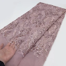 Luxury Heavy Beaded African Lace Fabric Sequins Nigerian French Net Lace Fabric High Quality For Diy Dress Sew Wedding