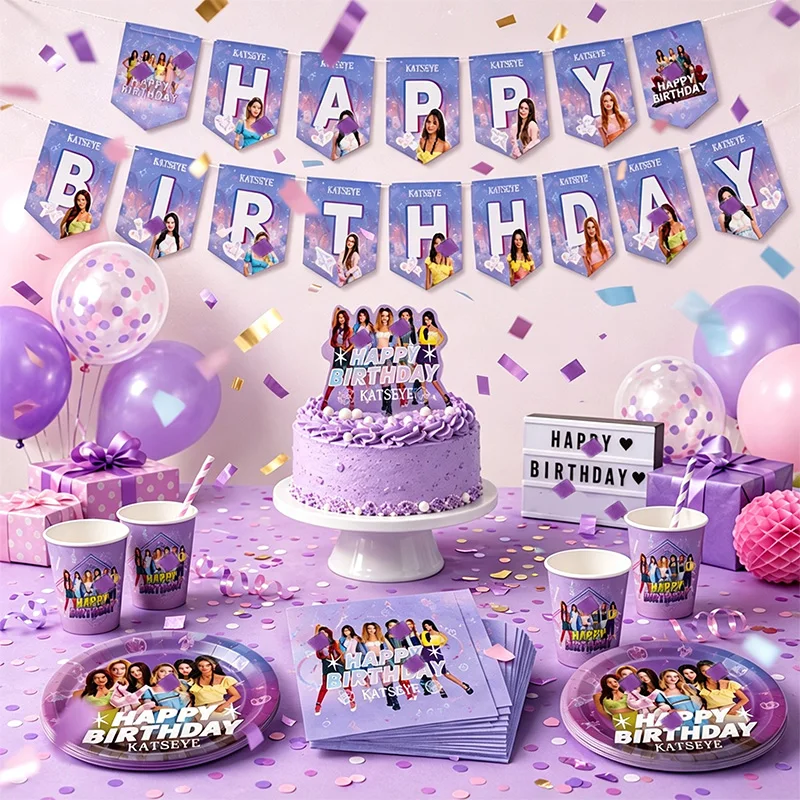 Décorations de fête d'anniversaire sur le thème KPOP K&Katseye, bannière, assiettes en papier, serviettes, sacs cadeaux, nappe, fournitures de fête pour célébration