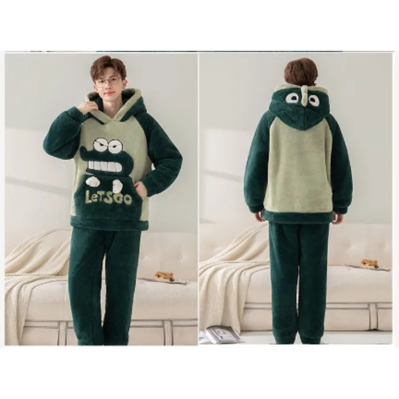 

Домашняя одежда для подростков, пижамы на толстом меху, фланелевые мужские комплекты домашней одежды с героями мультфильмов, осенне-зимняя домашняя одежда, мужские пижамы из кораллового флиса