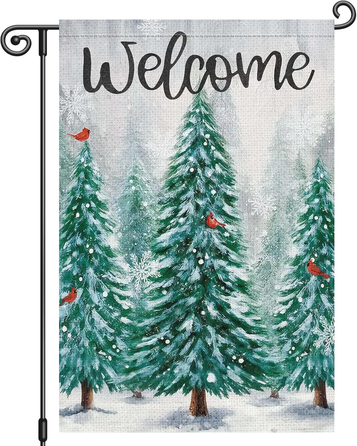 Louise Maelys Winter Welcome Garden Flag Christmas Tree Cardinal 12x18 Inch Double Sided Snowy Xmas Holiday Seasonal Small B PPM