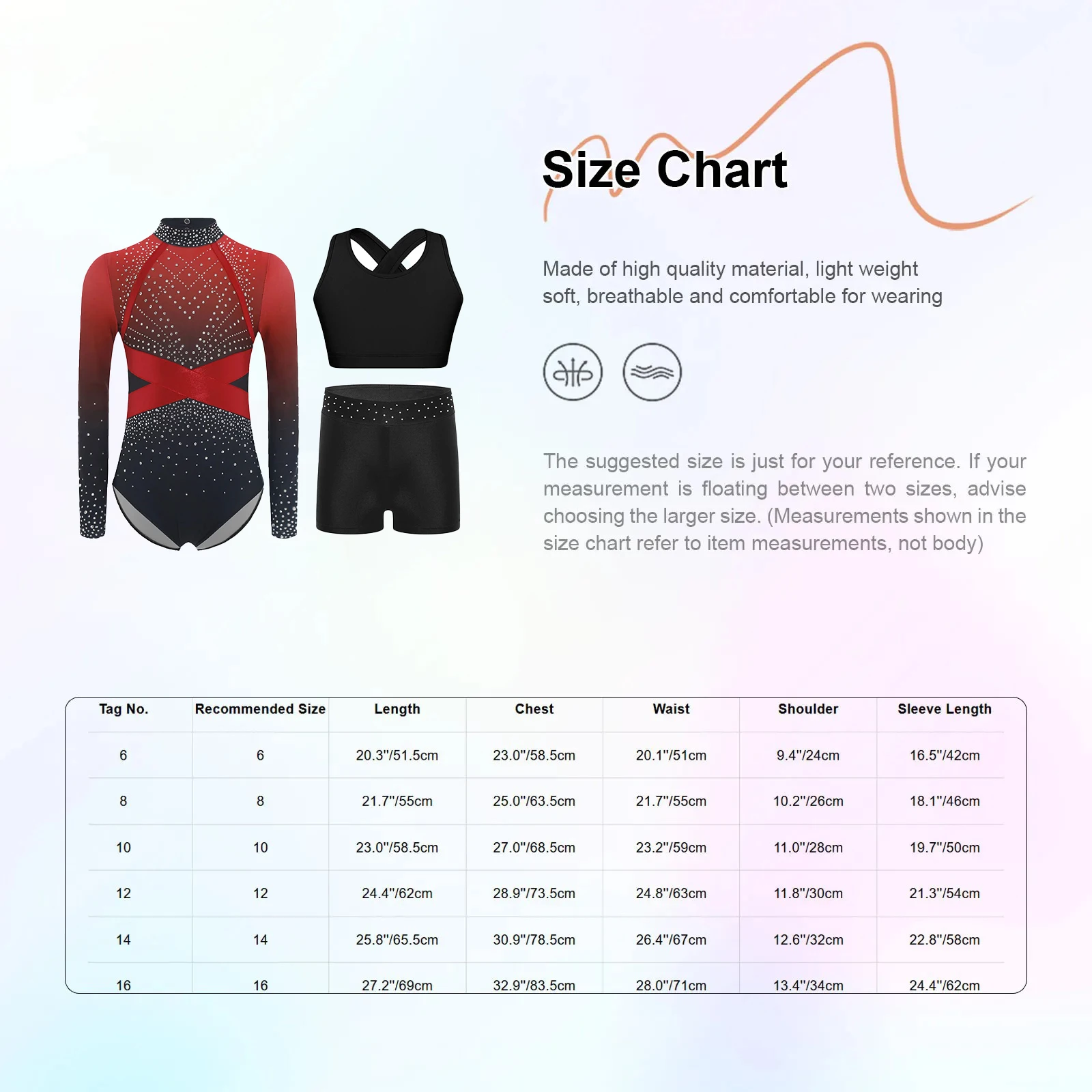 3개/세트 어린이 소녀 체조 피겨 스케이팅 댄스 의상 긴 소매 반짝이는 라인스톤 컬러 블록 레오타드+조끼 탑+레깅스