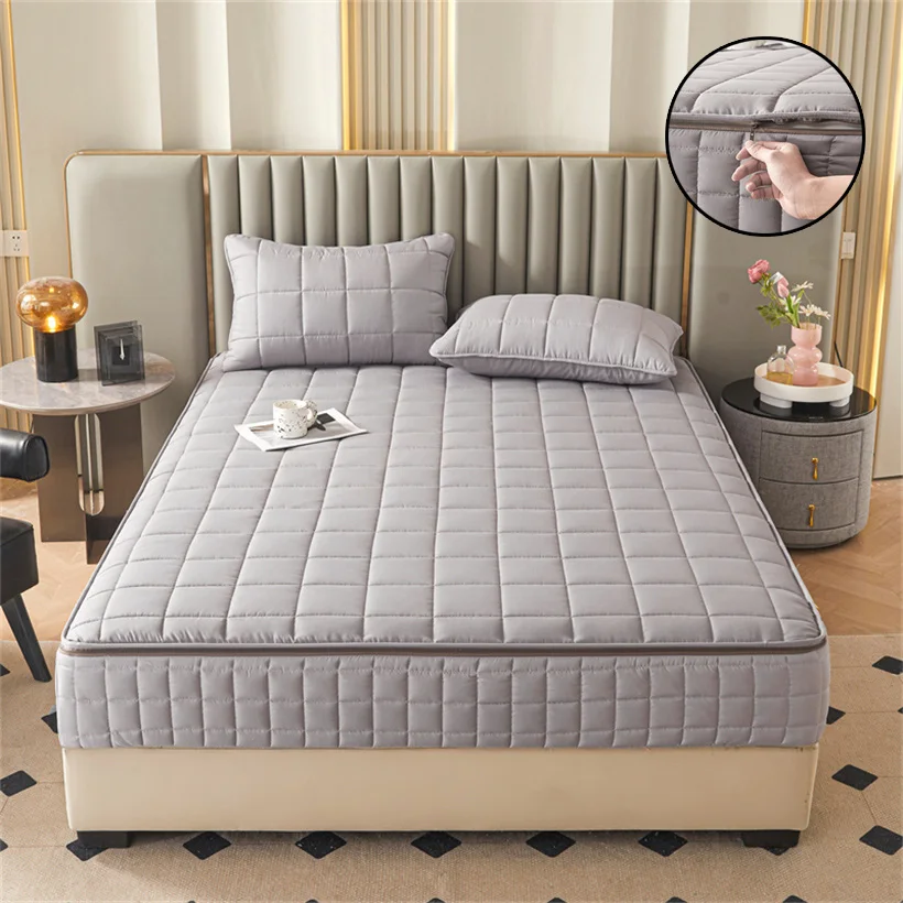 Protector de Colchón de Seis Lados con Cremallera, Cubrecolchón Engrosado para Camas Individuales, Matrimoniales, Queen y King, Funda de Colchón Silenciosa