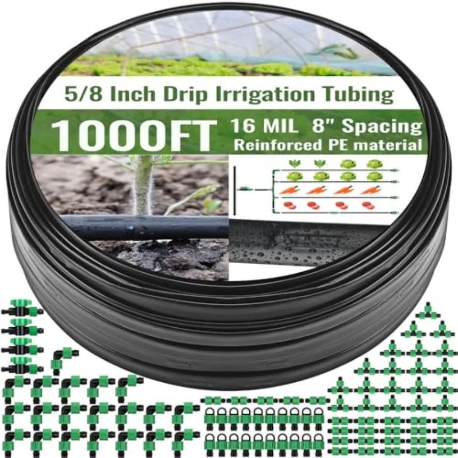 

1000 ft 5/8 Inch Drip Tape Irrigation Kit 16 Mil 8 Spacing Garden Watering Tubing System for Plant Landscape Yard Lawn Farm Aut