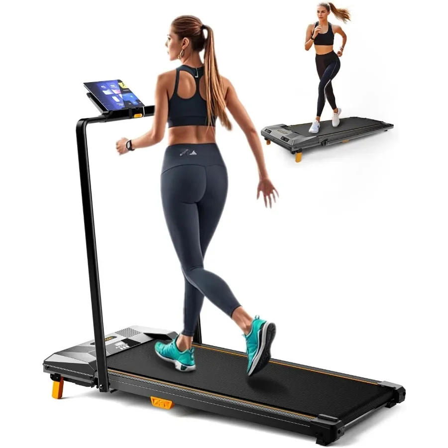 Home office walking pad with handle bar, steel frame, black, 330 lbs capacity, foldable under desk, 5 incline, 2.5 HP motor