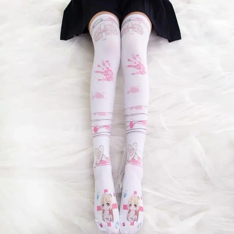 Fashion 3D Printing Lolita JK Cute Girl Over The Knee Stockings Bandage Alice Stripe Japanese Long Tube Harajuku Thigh Stockings