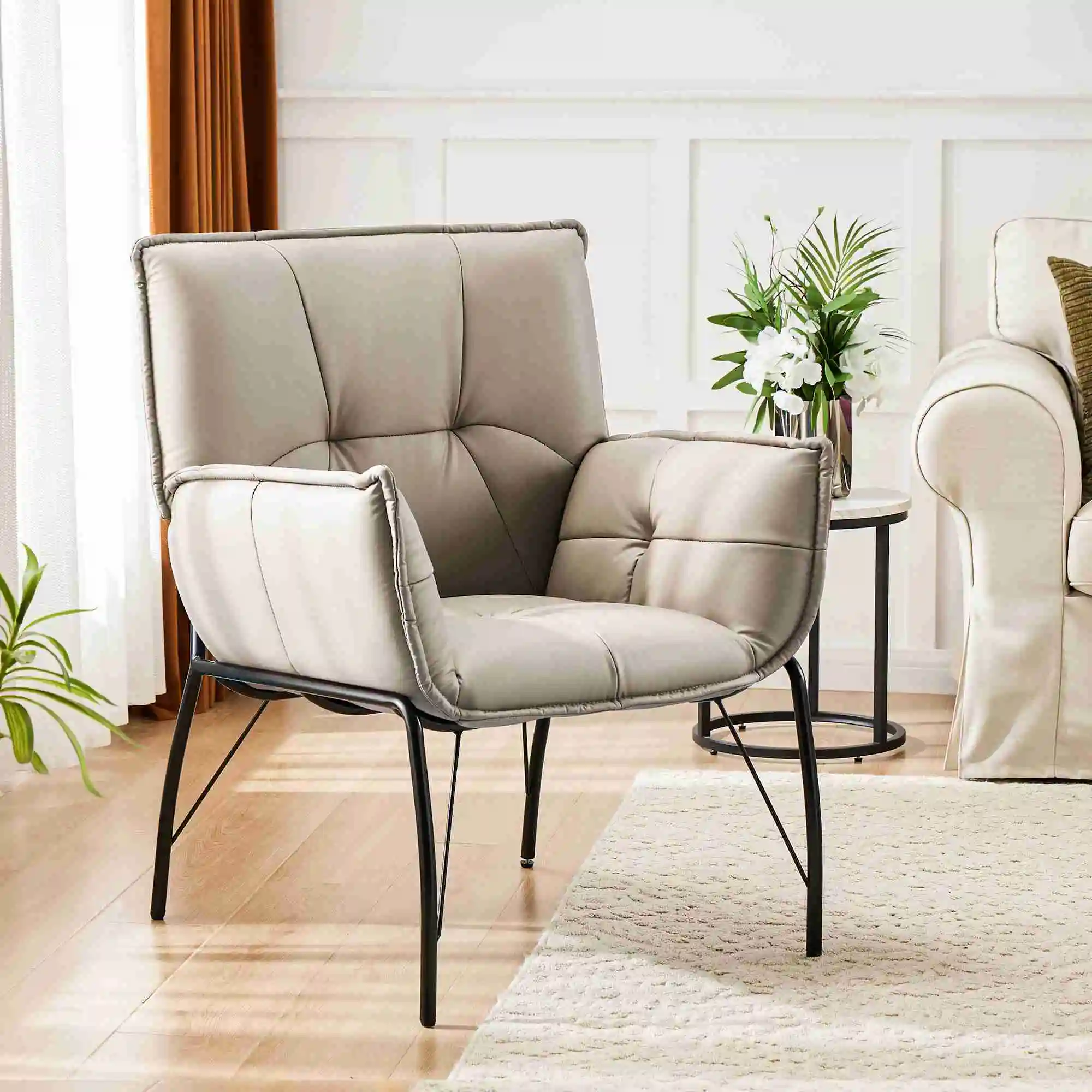 

Accent Chair Leisure Chair Accent Chair With Metal Legs Modern Gray Soft Comfortable Leisure Sofa Chair for Living Room Bedroom