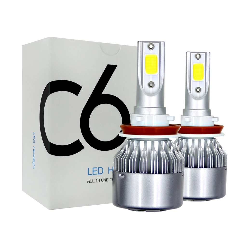 

2PCS C6 H1 H3 Led Headlight Bulbs H4 COB LED Car Lights H7 880 H11 HB3 9005 HB4 9006 H13 6000K 12V 72W 7200LM Auto Headlamps