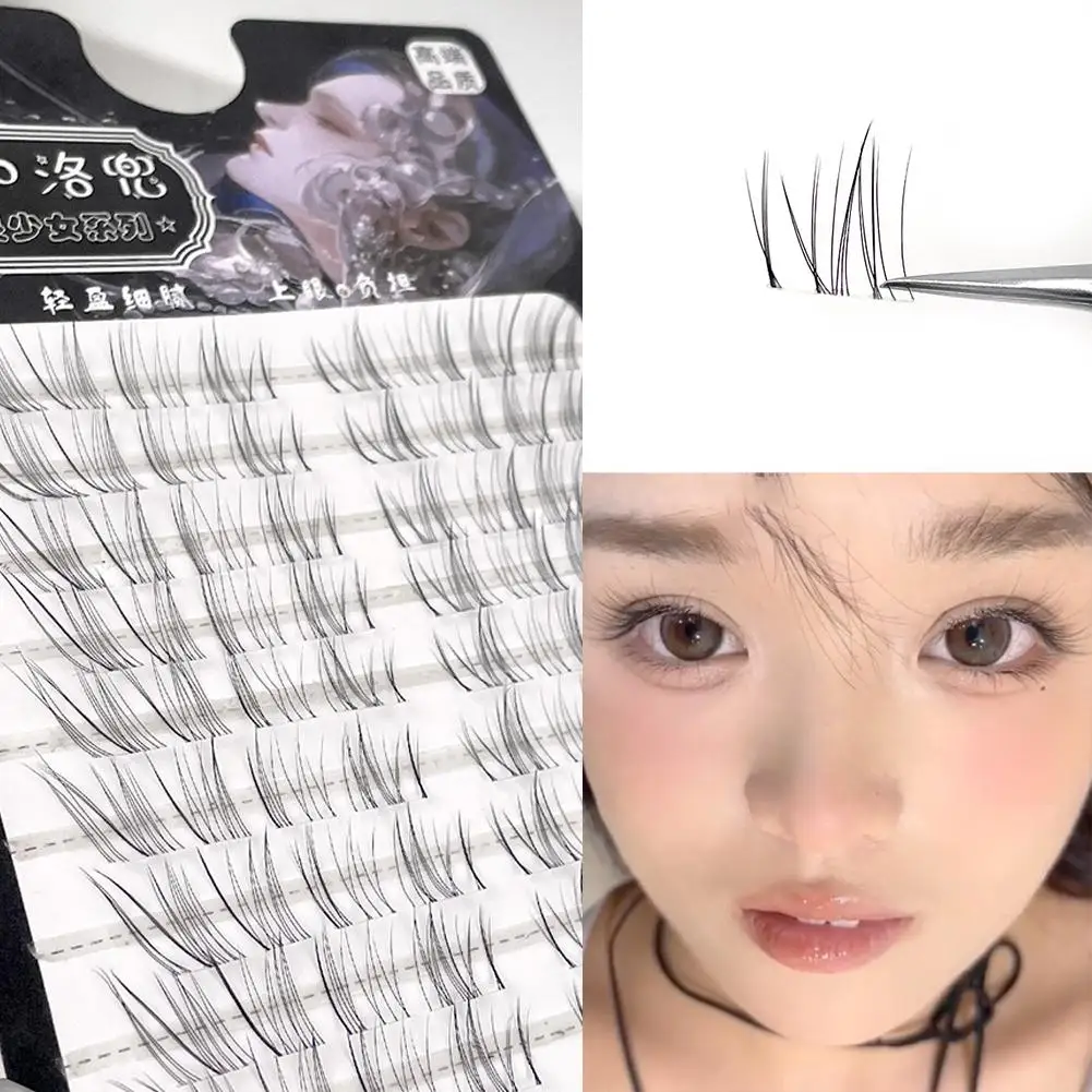 Slanted Transparent False Eyelashes 10 Rows Velvety Natural Look Lash Extension Winged Style Makeup Tool for Daily Party Wear