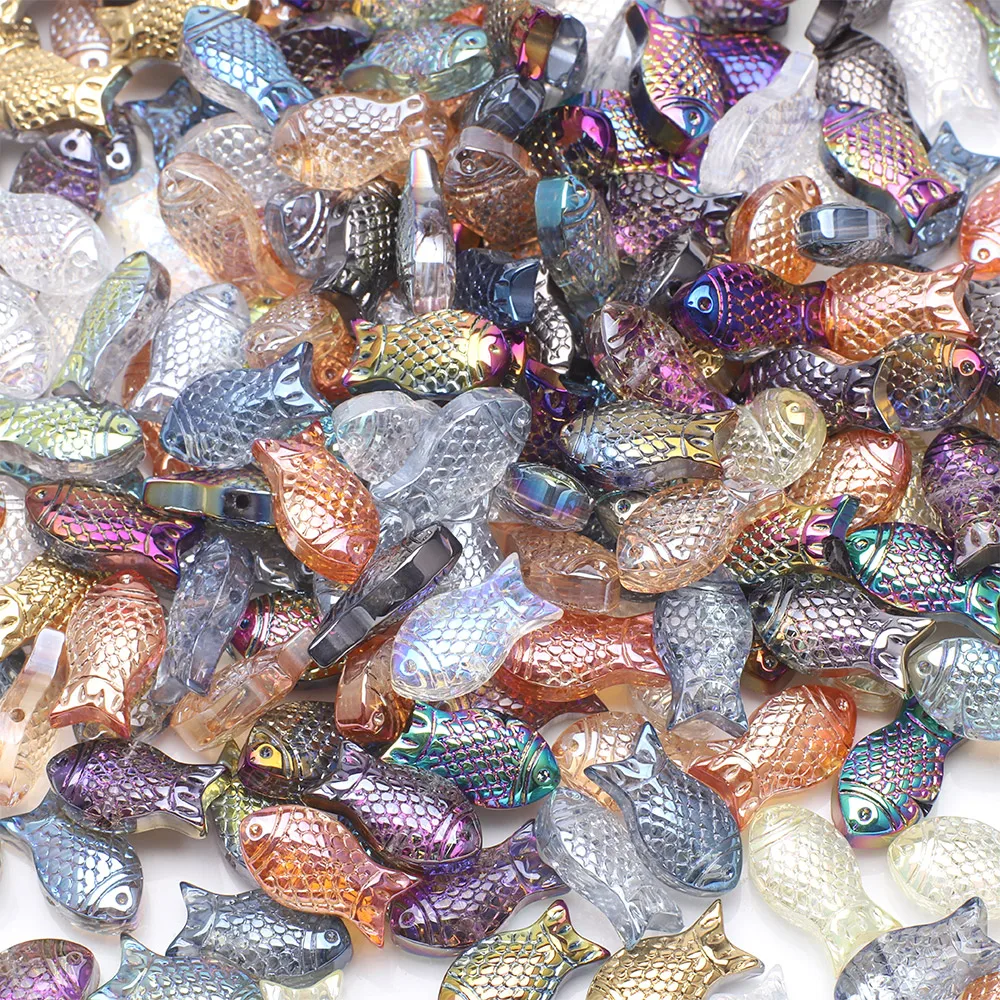 30Pcs/Lot 8x15mm Plating Color Crystal Fish Charms Pendant Glass Beads For Women Jewelry Making Necklaces DIY Earring Findings