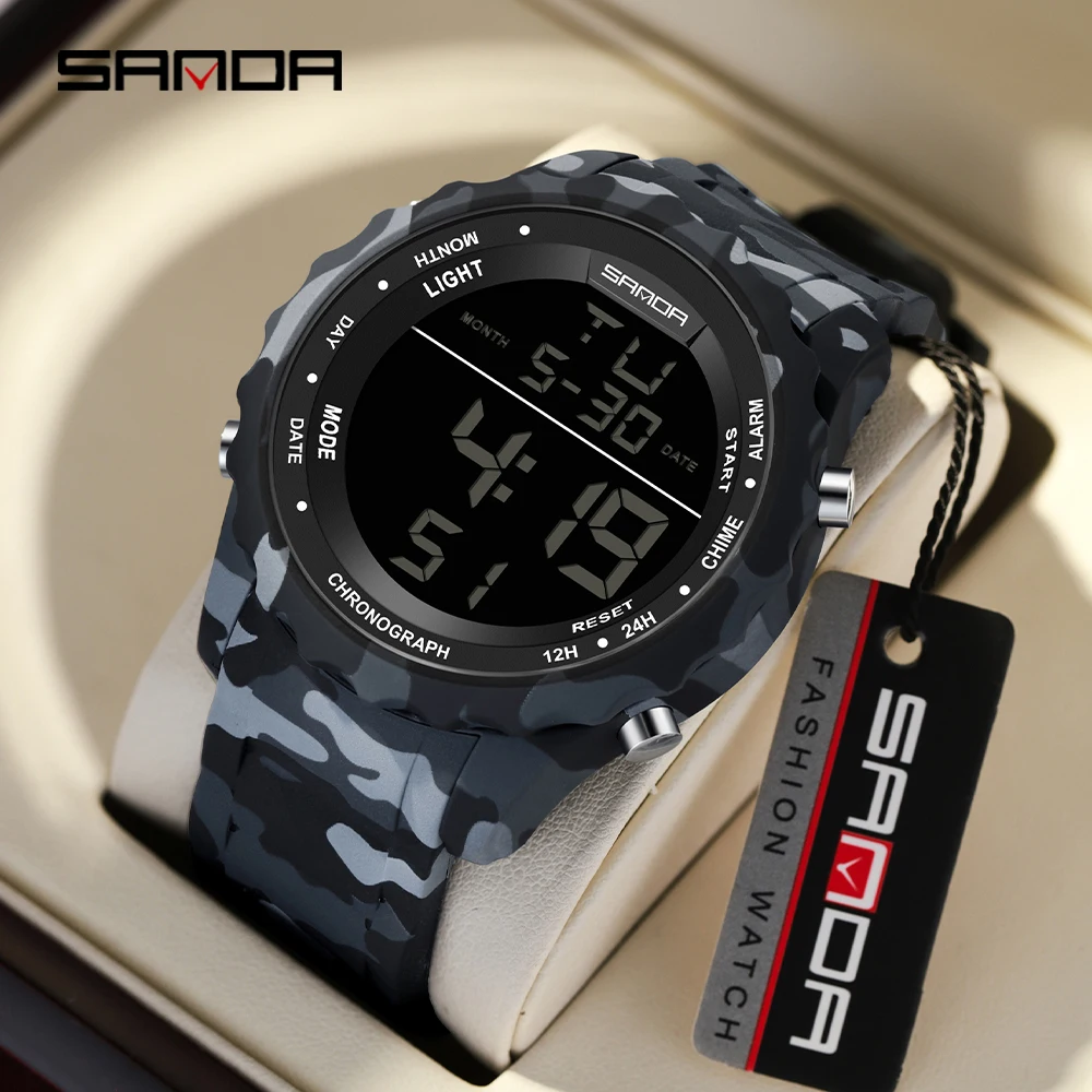 SANDA Top Brand G Style Camouflage LED DigitalWatch Men Waterproof Ms Sport Watches Male Electronic Watch Relogio Masculino