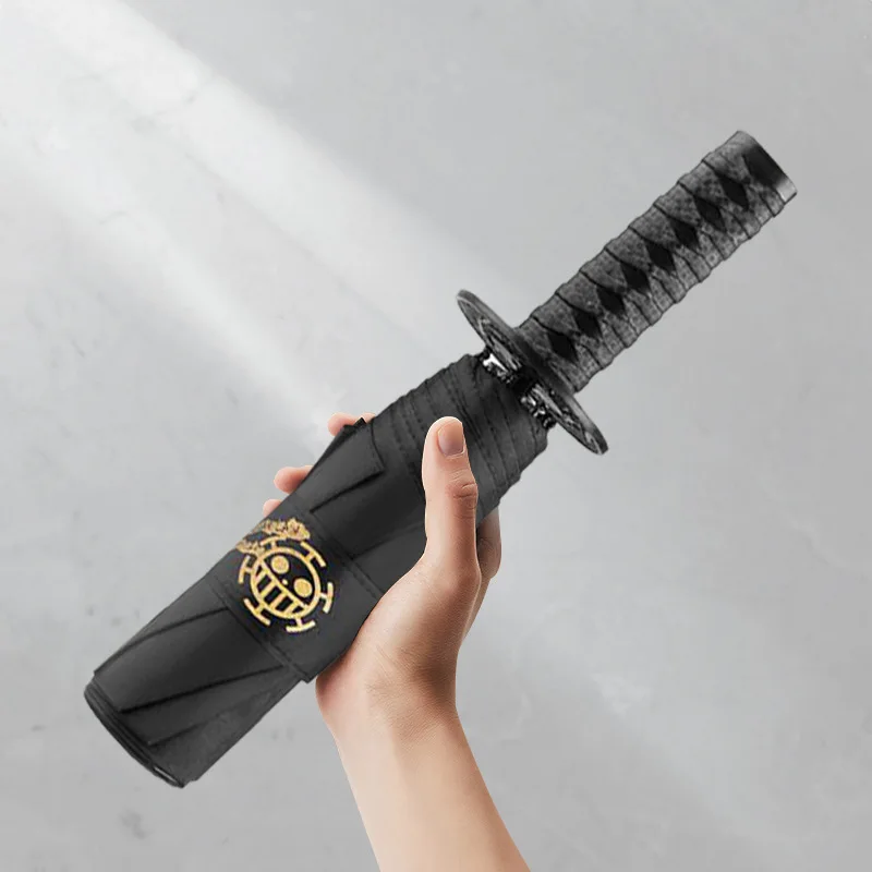 Short Handle Katana Umbrell Ninja-like 8 Bone Folding Black Anime Adult Manual Knife Sword Samurai Umbrella