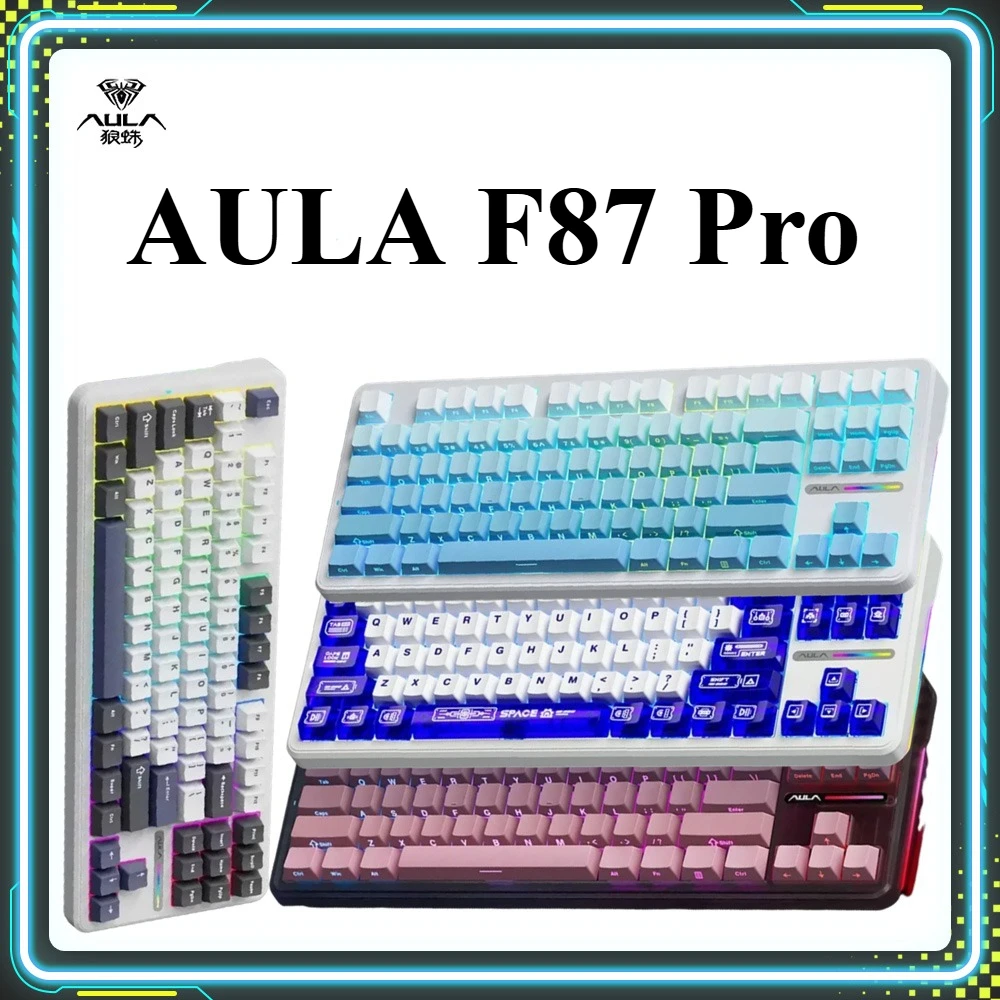 

Рекламные продукты AULA F87 Pro Механические клавиатуры RGB с горячей заменой Беспроводная трехрежимная игровая клавиатура на заказ Подарки для киберспорта