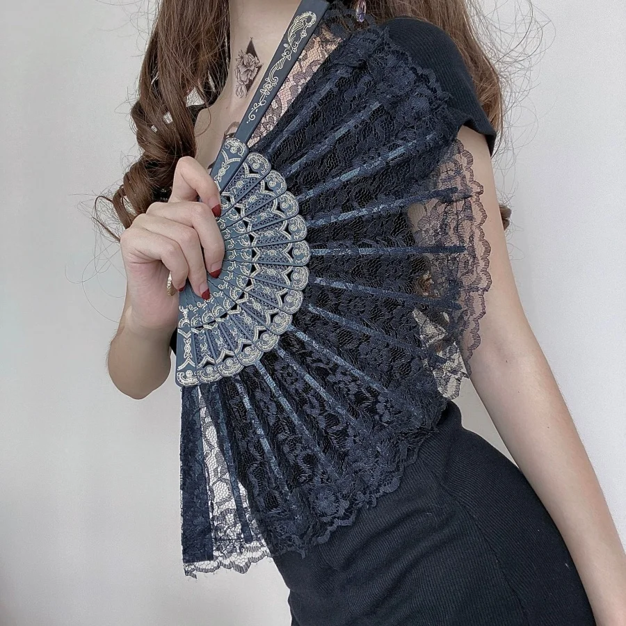 French Style Lace Hand Fan, Elegant Hollow Fan, Decorative Prop for Shooting & Performance