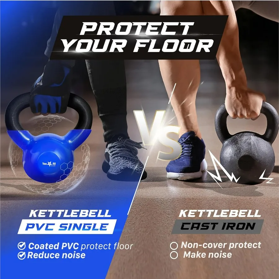 Kettlebell 5100 رطل الفينيل المغلفة الحديد الزهر تدريب القوة Kettlebells للمنزل الصالة الرياضية تمارين اللياقة البدنية كامل الجسم تجريب المعدات
