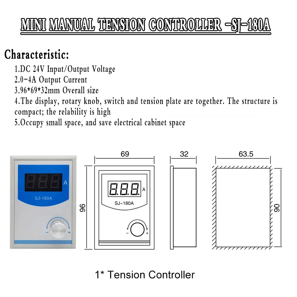 220V Mini Manual Tension Controller Magnetic Powder Brake Clutch Potentiometer PLC Control 180V-265VAC 24VDC Output