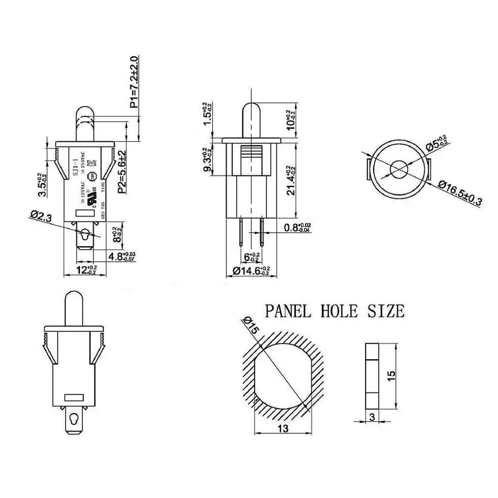 Refrigerator Door Control Switch Normally Closed Function 10mm Push Height High Temp Resistant UL cUL KC CQC RoHS