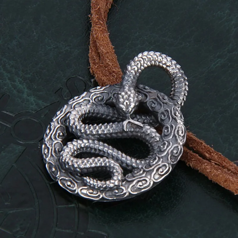 BOCAI S925 Pure Silver Retro Personality Niche Zodiac Year Spirit Snake Pendant