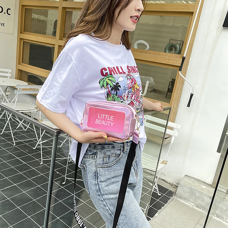 Fashion Women's Crossbody Shoulder Bag Transparent Letter Leisure Square Messenger Bag