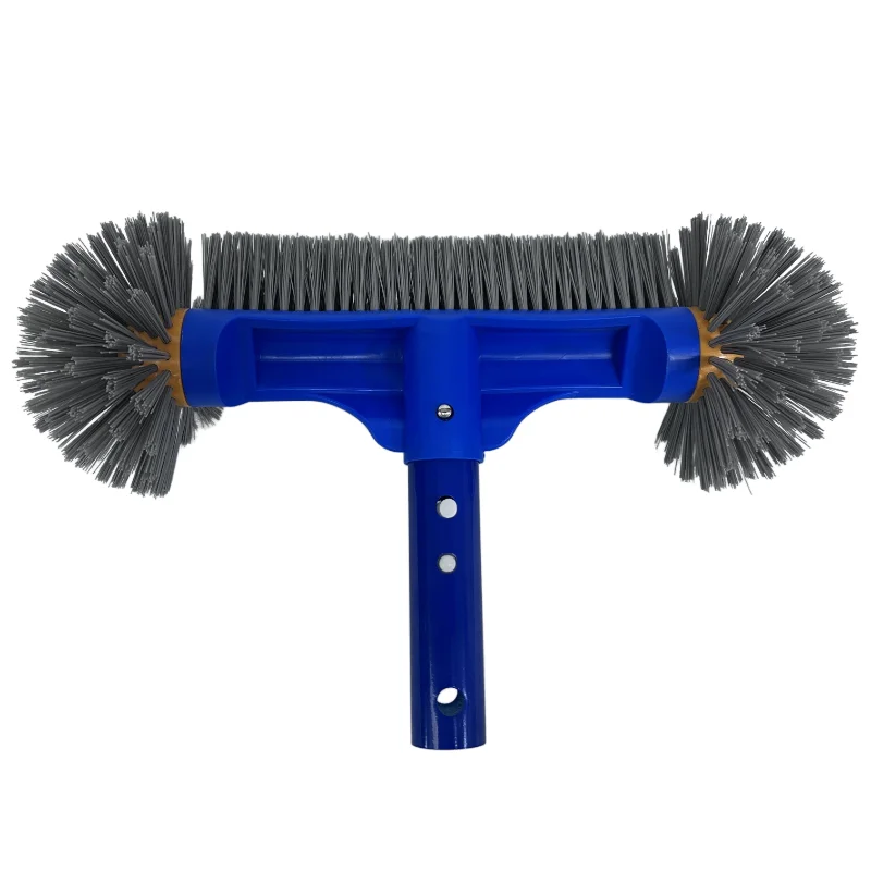 Pool Brush Head with Round Ends, 13'' High-Efficiency Pool Brush for Cleaning Pool Walls Floors Steps