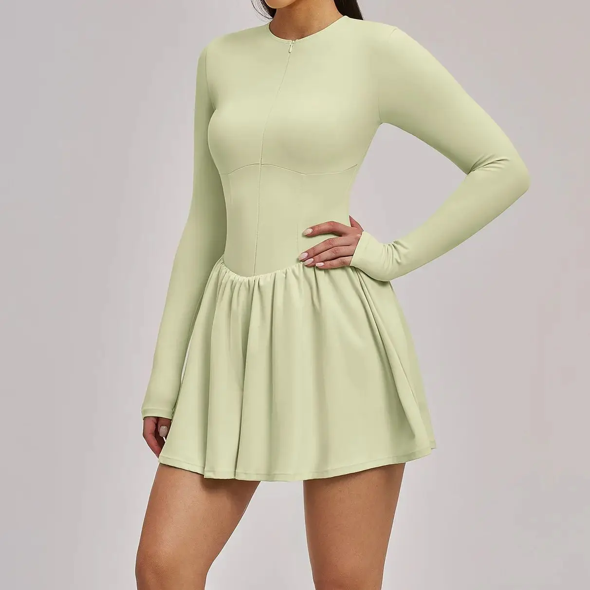 

Ningyu Zipper Long Sleeves Women's Yoga Set Bodysuit Gym Jumpsuits Skirt Yoga Clothes Push-up Workout tennis skirt Dance Clothes
