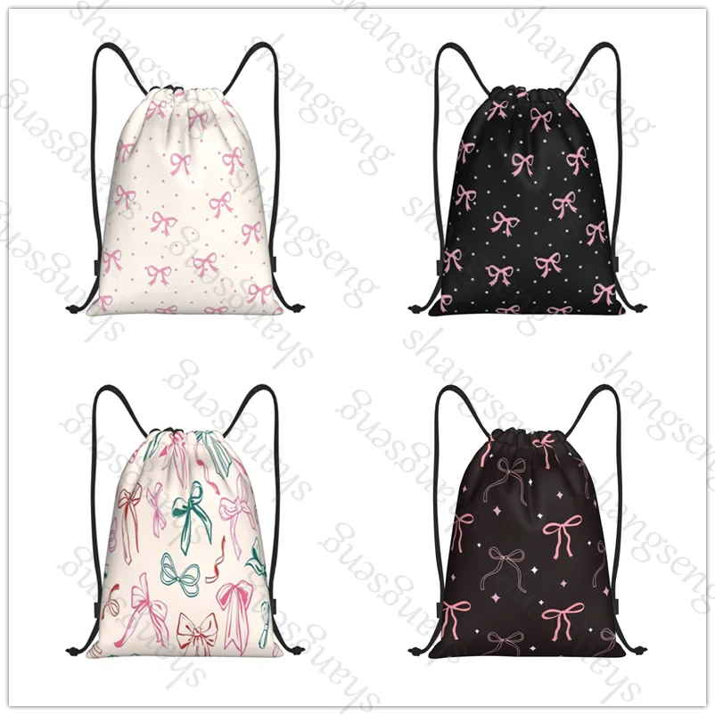 

Bow Dots Bicycle Backpack Gym Drawstring Shoe Bag Multifunctional Sports Bag Beach Travel Backpack Unisex Gift