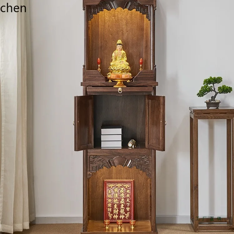 CZ Solid Wood Buddha Shrine Cabinet Home Modern God of Wealth Buddha Standing Cabinet Living Room Shrine Elm Wood Worship Table