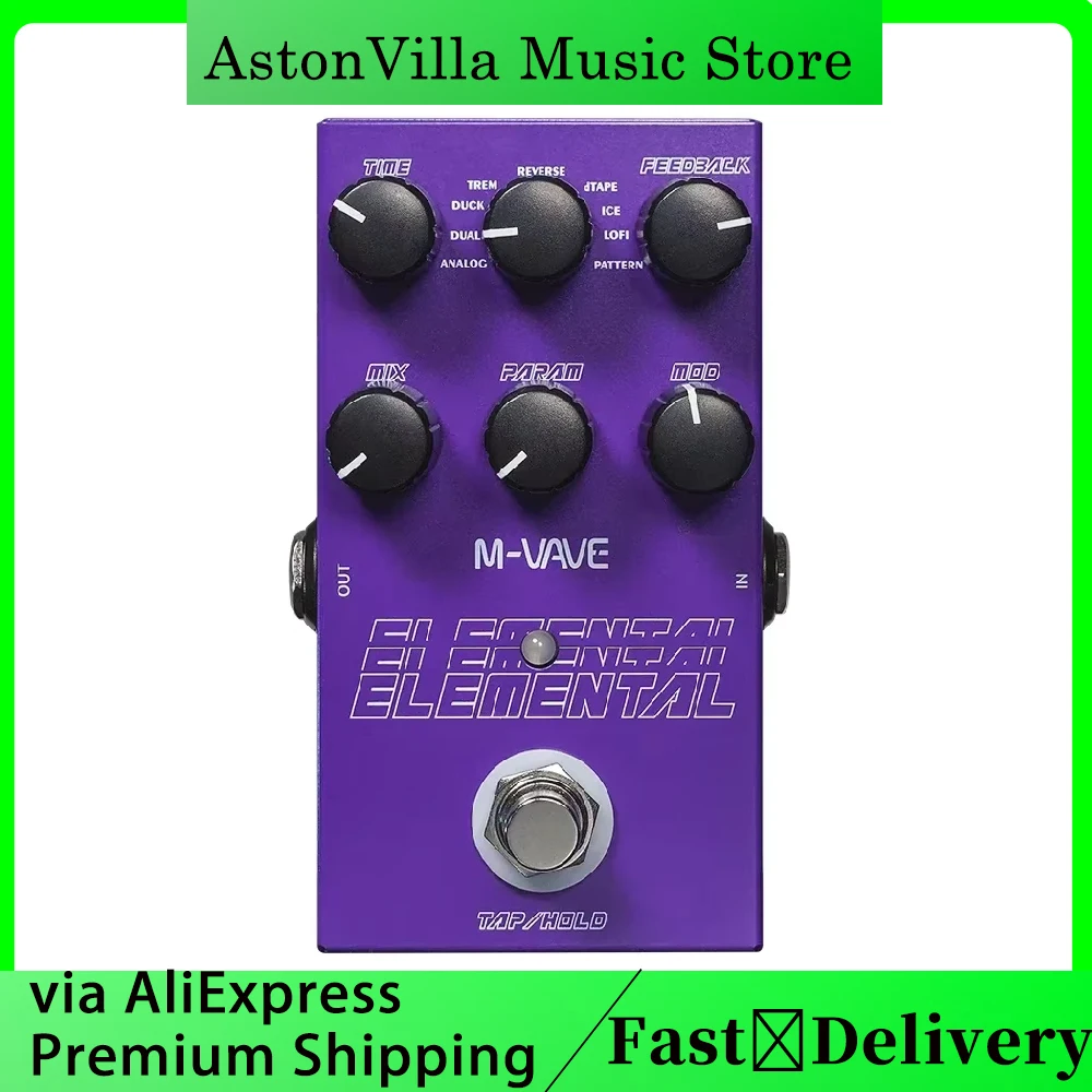 M-VAVE Elemental Delay｜9 Efektów Delay & TAP/HOLD｜True Bypass Studio-Grade｜Stage Essential ⚡