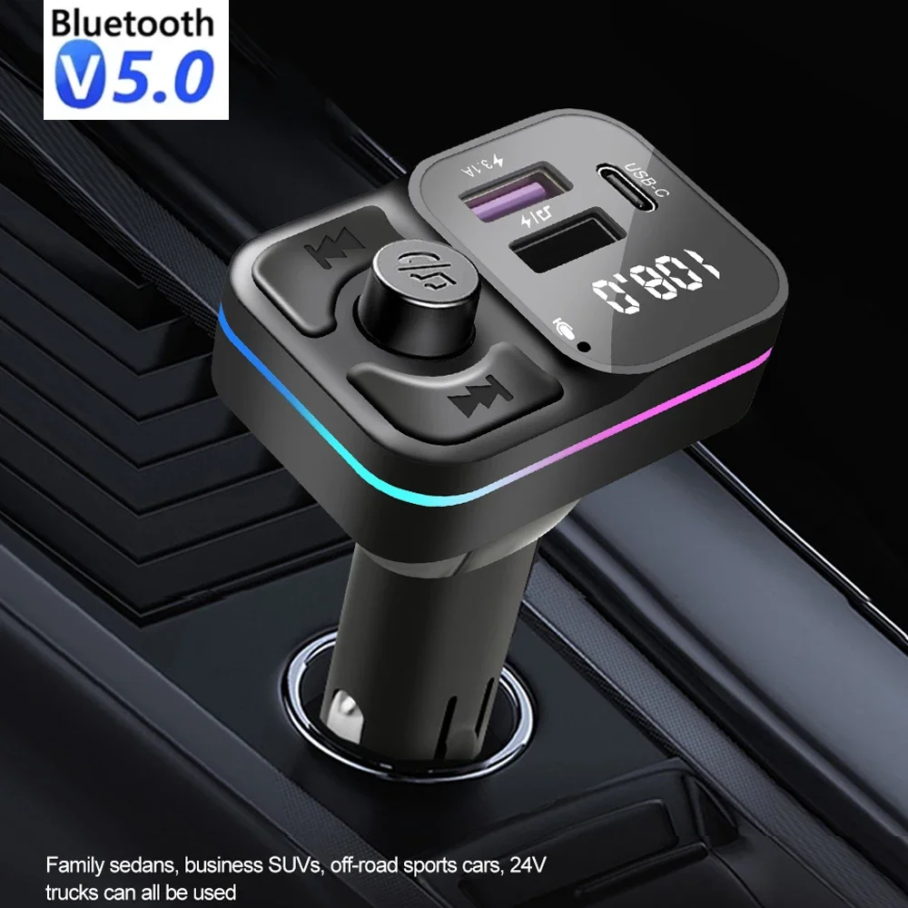 Bluetooth 5.0 FM Transmitter Handsfree Car Radio Modulator MP3 Player With Dual USB C Type C Super Quick Charge Adapter for Car