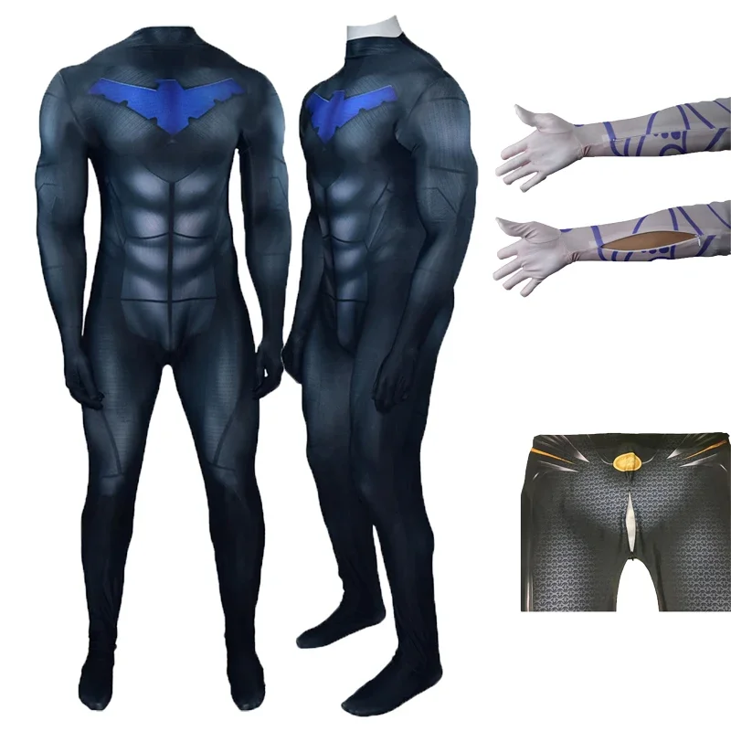 Filmes nightwing cosplay traje bodysuit super-herói jumpsuuit comic zentai terno halloween carnaval para festa dos homens crianças role play