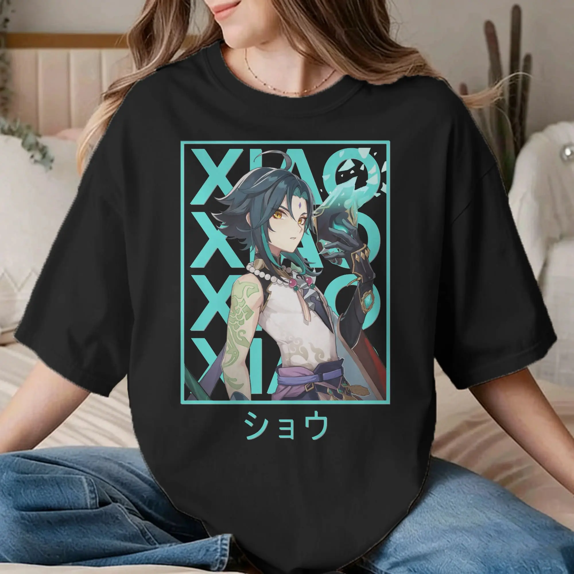 Xiao Genshin Impact T Shirt Men Women's Pure Cotton Humorous T-Shirts Round Neck Paimon Anime Game Tee Shirt Clothing Summer