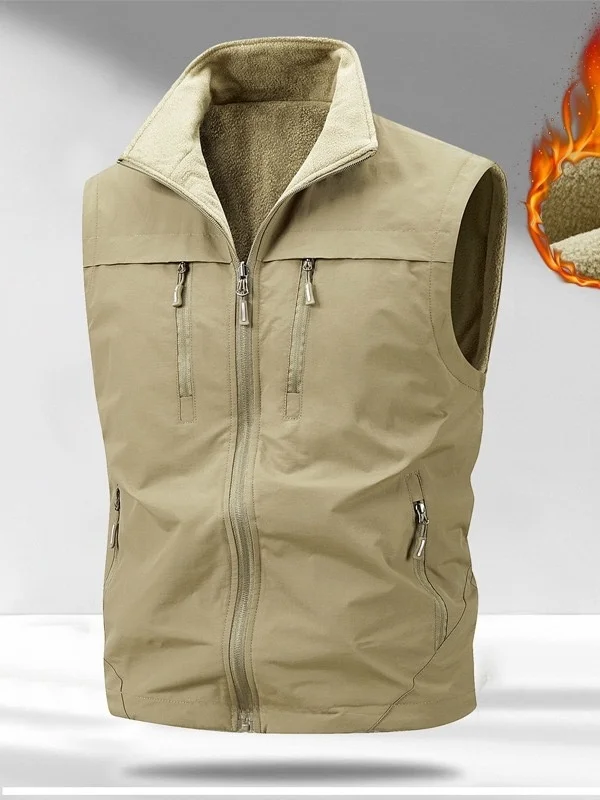 

Thiened Fce, осенне-зимний новый мужской повседневный двусторонний жилет для улицы, большой размер, жилет на молнии, S...