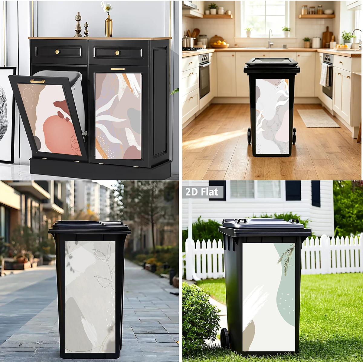 Boho Abstract Leaf Wheelie Bin Stickers Waterproof Self Adhesive Dustbin Wrap Outdoor Garden Cabinet Door Decor Decals