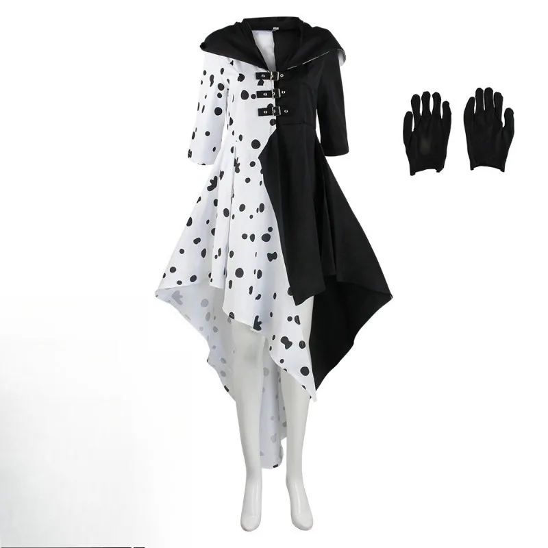 

Платье в горошек черно-белое для косплея ведьмы на Хэллоуин, костюм злодейки, для ролевых игр, в стиле кино, для тематических вечеринок, классический образ злодейки