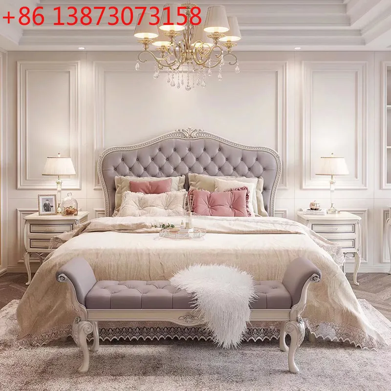 

Французская кровать из массива дерева в стиле легкой роскоши, ручная резьба, двуспальная, 1,8 метра, для главной спальни, мягкая, в стиле принцессы, для свадебной церемонии