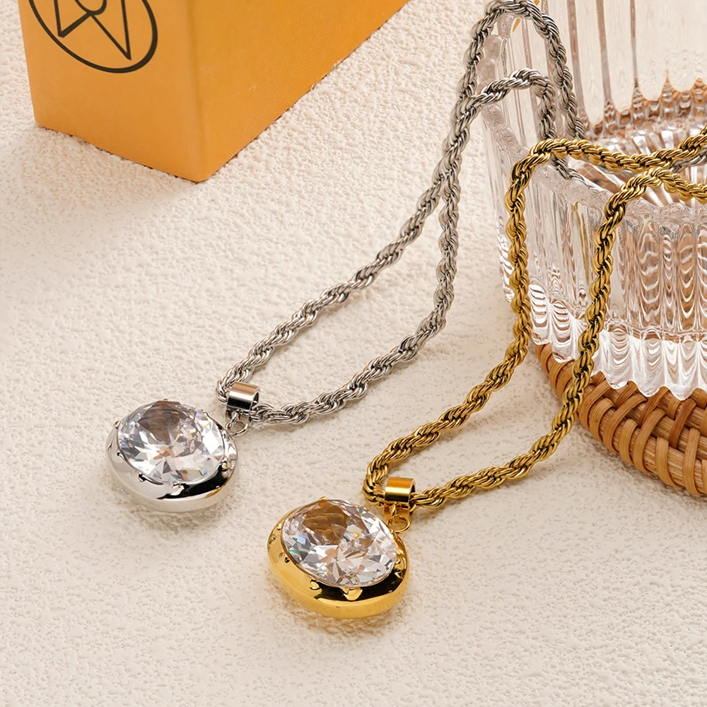 ENFASHION Para Mujer Oval Crystal Pendant Collar For Women's Stainless steel 18K Plated Gold High Street Fashion Jewelry P253622