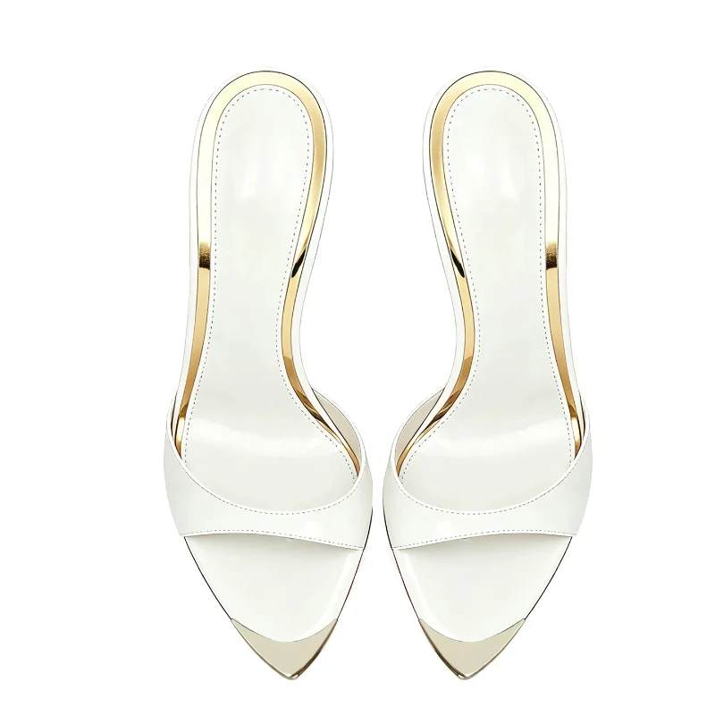 Summer New Style Slim Heel niche Temperament, Wearing Half Drag Metal Pointed High Heels, Cool Slippers for Women