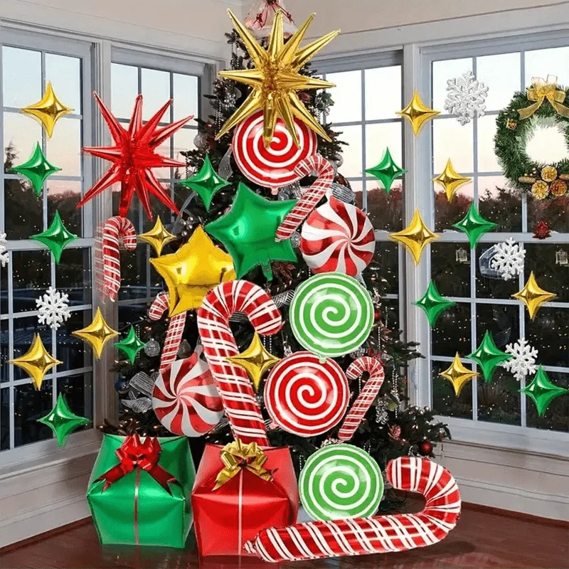 46pcs Christmas Balloon Chain Candy Set Christmas Eve Christmas Party Scene Decoration New Year 2026 Aluminum Foil Balloon Set