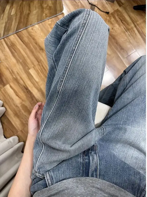 American High Street Wide Leg Micro Flared Jeans Men's Spring Autumn Design Sense Splicing Loose Slim Straight Leg Jeans