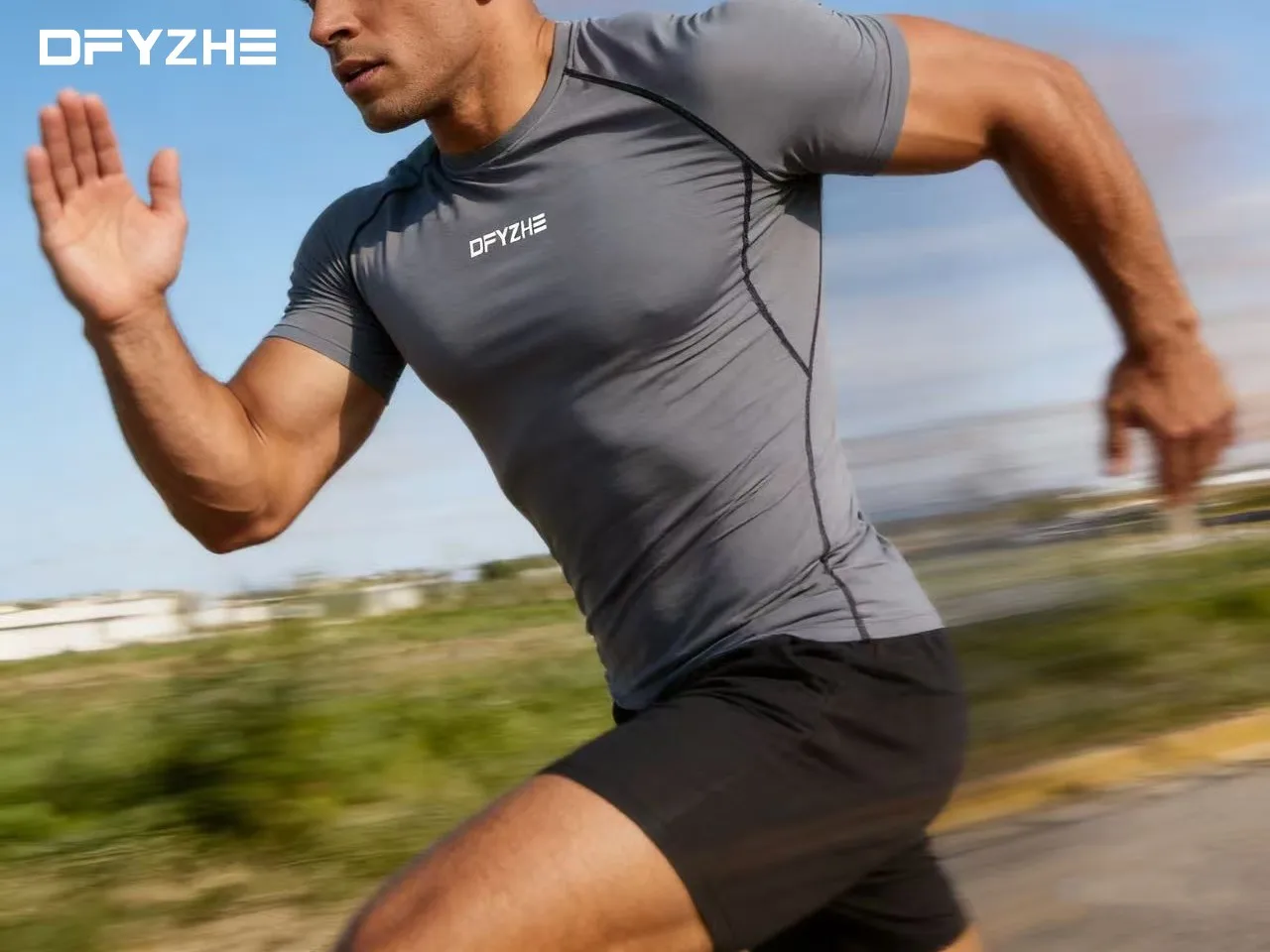 

DFYZHEFitness suit men's quick drying breathable tight fitting sports suit summer running training short sleeved high elasticity