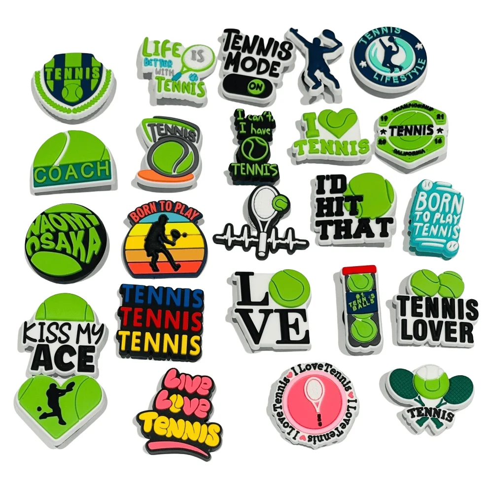 Breloques de chaussures en PVC pour amateurs de Tennis, 1-24 pièces, pour sabots, épingles, pantoufles à trous, décoration, sandales de jardin, accessoires de chaussures, cadeau de vacances