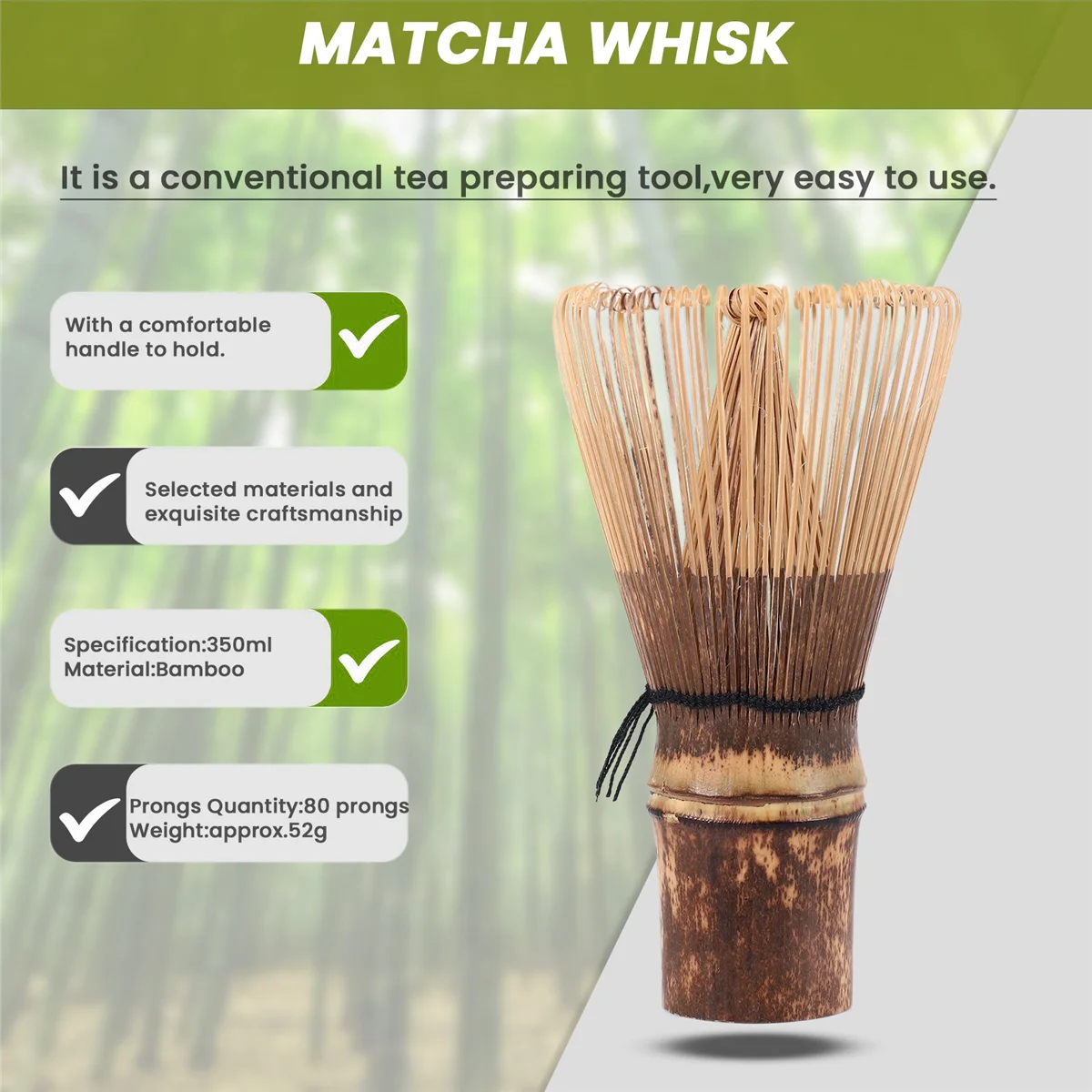 AB53 80 Prongs Matcha Whisk Japanese Ceremony Bamboo Chasen Matcha Tea Powder Whisk Green Tea L