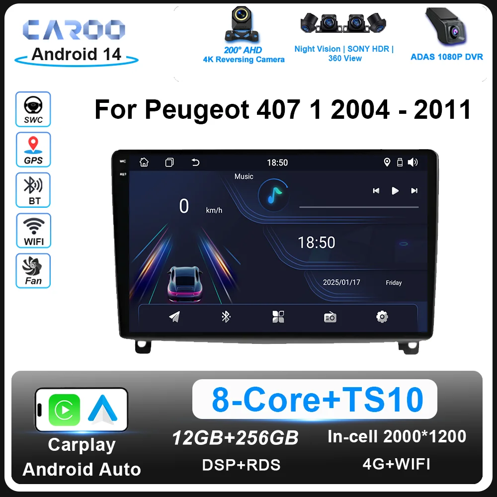

Android 14 Car Radio Stereo For Peugeot 407 1 2004 - 2011 Auto GPS Navigation Multimidia Player wireless Carplay Android Auto 4G