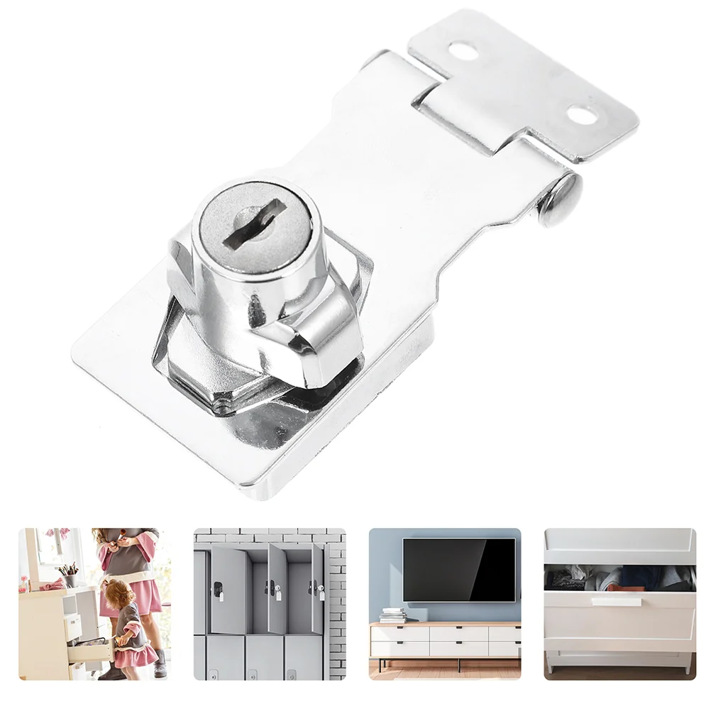Cabinet File Lock (with Plate 25 Inches (bright)) Key Door Padlock Chain Heavy Duty Keyed Hasp Locks Display Showcase Drawer